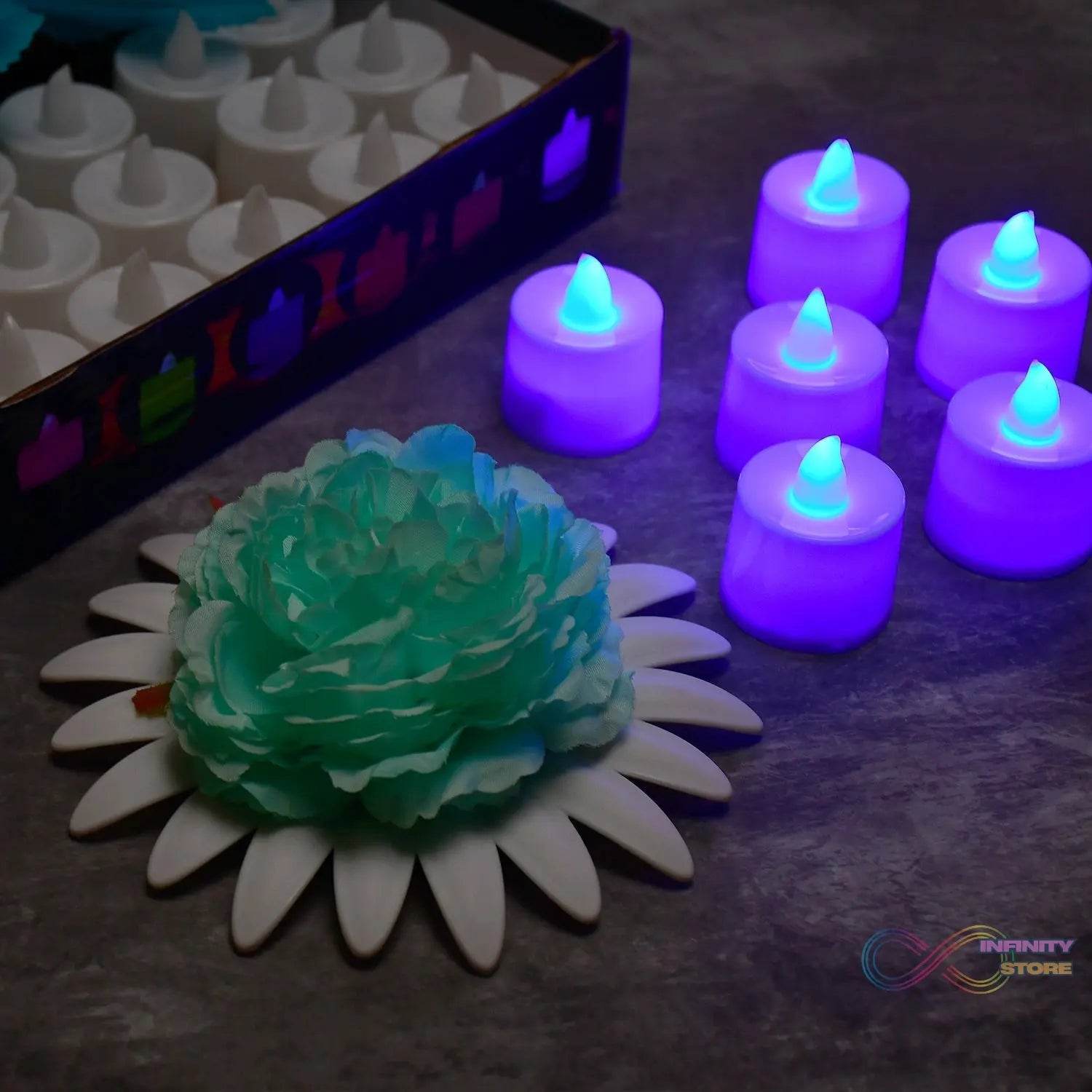 Blue Flameless LED Tealights, Smokeless Plastic Decorative Candles - Led Tea Light Candle For Home Decoration (Pack Of 24) - infinityexculsivestore.com