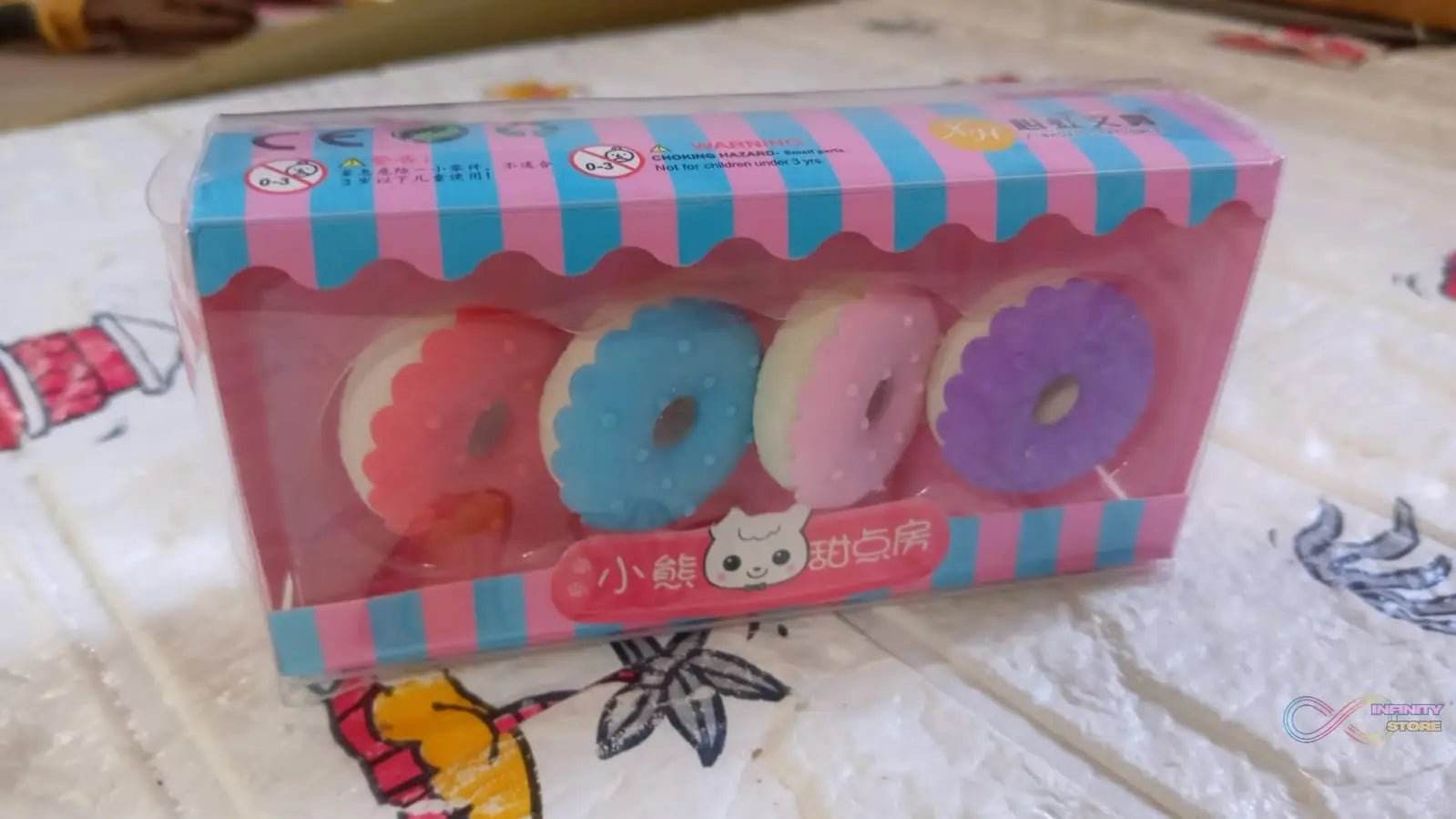 Donut Eraser for Girls & Boys / Eraser for School B'Day Return Gift Party Doughnut Lollipop Ice Cream Theme Shape Erasers Pencils Set for Kids Educational Stationary kit, School Supplies (1 Set 4 Pc) - infinityexculsivestore.com