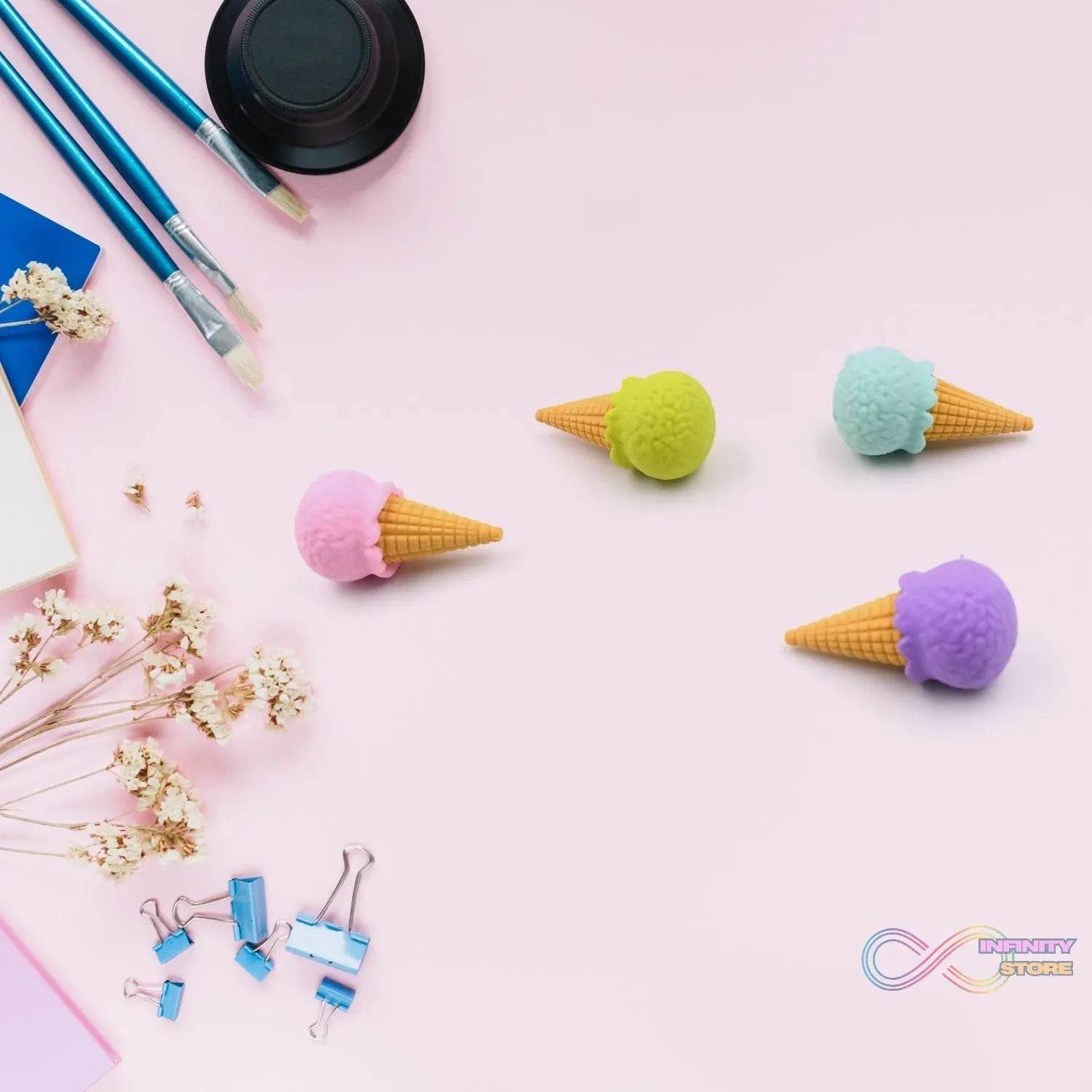Cone Eraser for Girls & Boys / Eraser for School B'Day Return Gift Party Doughnut Lollipop Ice Cream Theme Shape Erasers Pencils Set for Kids Educational Stationary kit, School Supplies (1 Set 4 Pc) - infinityexculsivestore.com
