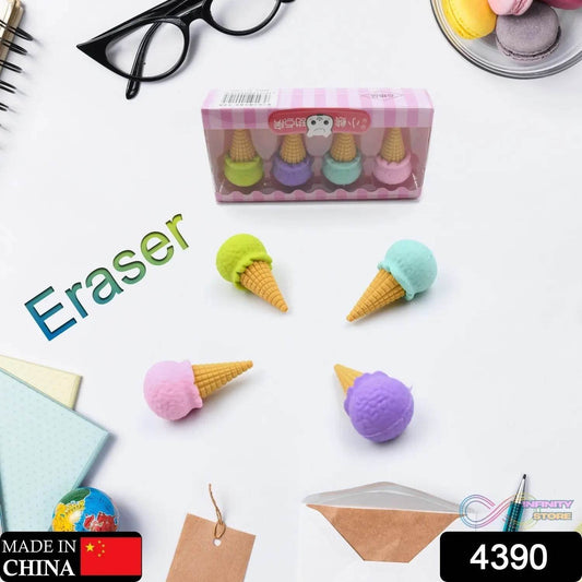 Cone Eraser for Girls & Boys / Eraser for School B'Day Return Gift Party Doughnut Lollipop Ice Cream Theme Shape Erasers Pencils Set for Kids Educational Stationary kit, School Supplies (1 Set 4 Pc) - infinityexculsivestore.com
