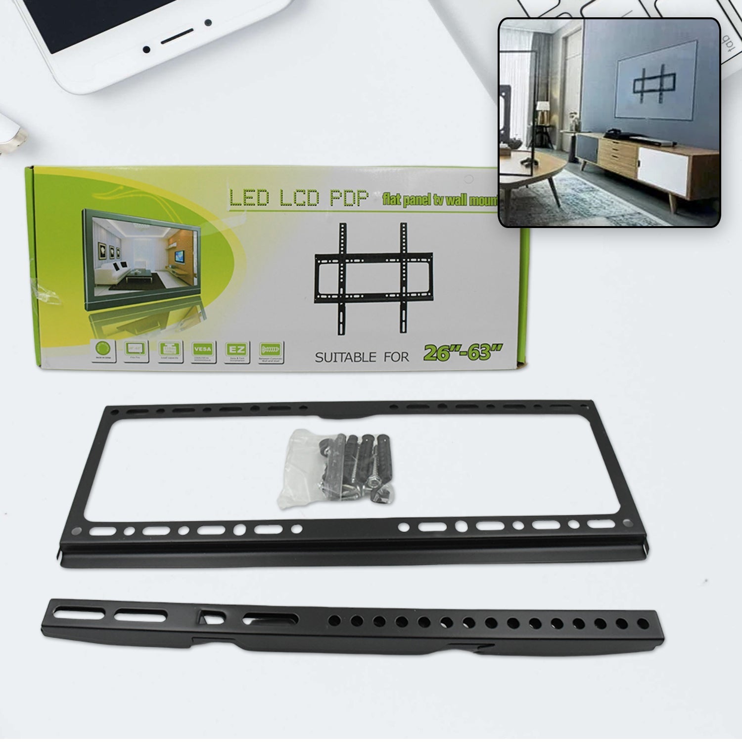 TV Wall Bracket Mount Slim Monitor Stand for 26 x 63, LCD LED 3D plasma Flat TVs Full Motion Heavy - Duty Wall Bracket, Sturdy and Strong Flat Screen Design TV Wall Mount (46cmx20cm) - infinityexculsivestore.com