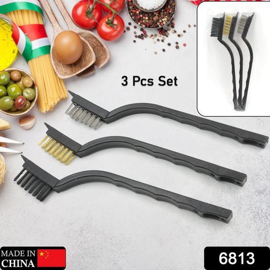 Mini Wire Brush Set Brass Nylon Stainless Steel Bristles Household Cleaning Brush for Gas Stove, Smoke Machine Tool Burner Tiles Tap Rust Removal Welding Slag Dirt & Paint Scrubbing (3 Pcs Set) - infinityexculsivestore.com