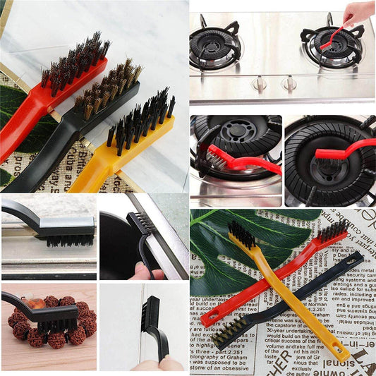 3pc Mini Wire Brush Set Brass Nylon Stainless Steel Bristles Household Cleaning Brush for Gas Stove, Smoke Machine Tool Burner Tiles Tap Rust Removal Welding Slag Dirt & Paint Scrubbing (3 Pcs Set) - infinityexculsivestore.com