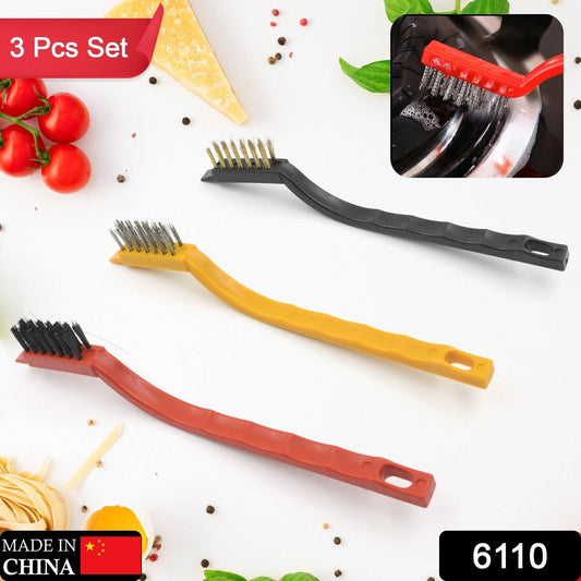 3pc Mini Wire Brush Set Brass Nylon Stainless Steel Bristles Household Cleaning Brush for Gas Stove, Smoke Machine Tool Burner Tiles Tap Rust Removal Welding Slag Dirt & Paint Scrubbing (3 Pcs Set) - infinityexculsivestore.com