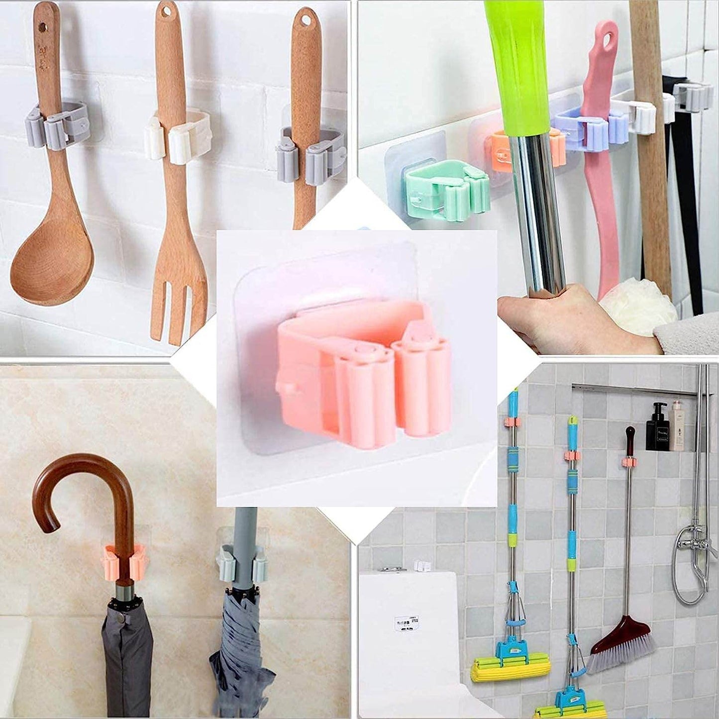 Broom Holder Wall Mounted, Mop and Broom Holder Broom Organizer Grip Clips, No Drilling, Wall Mounted Storage Rack Storage & Organization for Kitchen, Bathroom, Garden - infinityexculsivestore.com