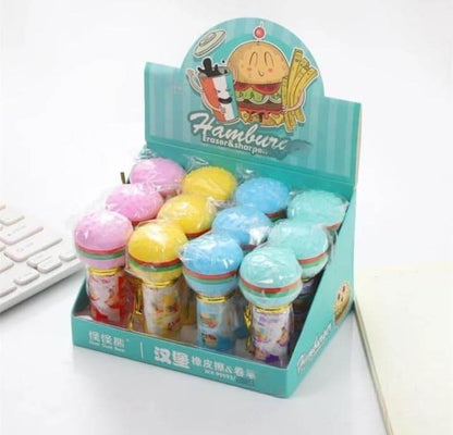 Burger Shape 3D Erasers Cum Sharpener Birth Day Return Gift Party Idea for Kids Birthday (Pack of 06 Pcs) - infinityexculsivestore.com
