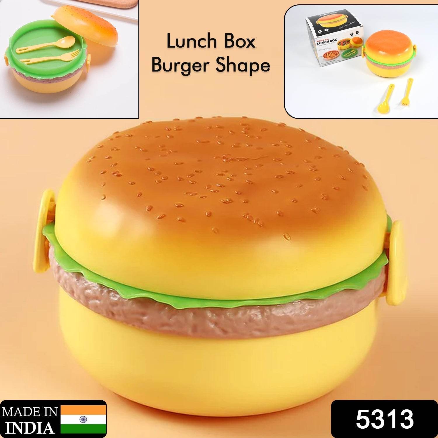 Burger Shape Lunch Box Plastic Lunch Box Food Container Sets Double Layer Lunchbox 1000ml With 2 Spoon Applicable to Kids and Elementary School Students - infinityexculsivestore.com