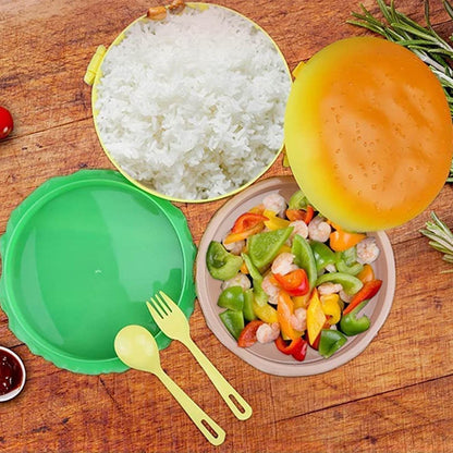 Burger Shape Lunch Box Plastic Lunch Box Food Container Sets Double Layer Lunchbox 1000ml With 2 Spoon Applicable to Kids and Elementary School Students - infinityexculsivestore.com