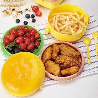 Burger Shape Lunch Box Plastic Lunch Box Food Container Sets Double Layer Lunchbox 1000ml With 2 Spoon Applicable to Kids and Elementary School Students - infinityexculsivestore.com