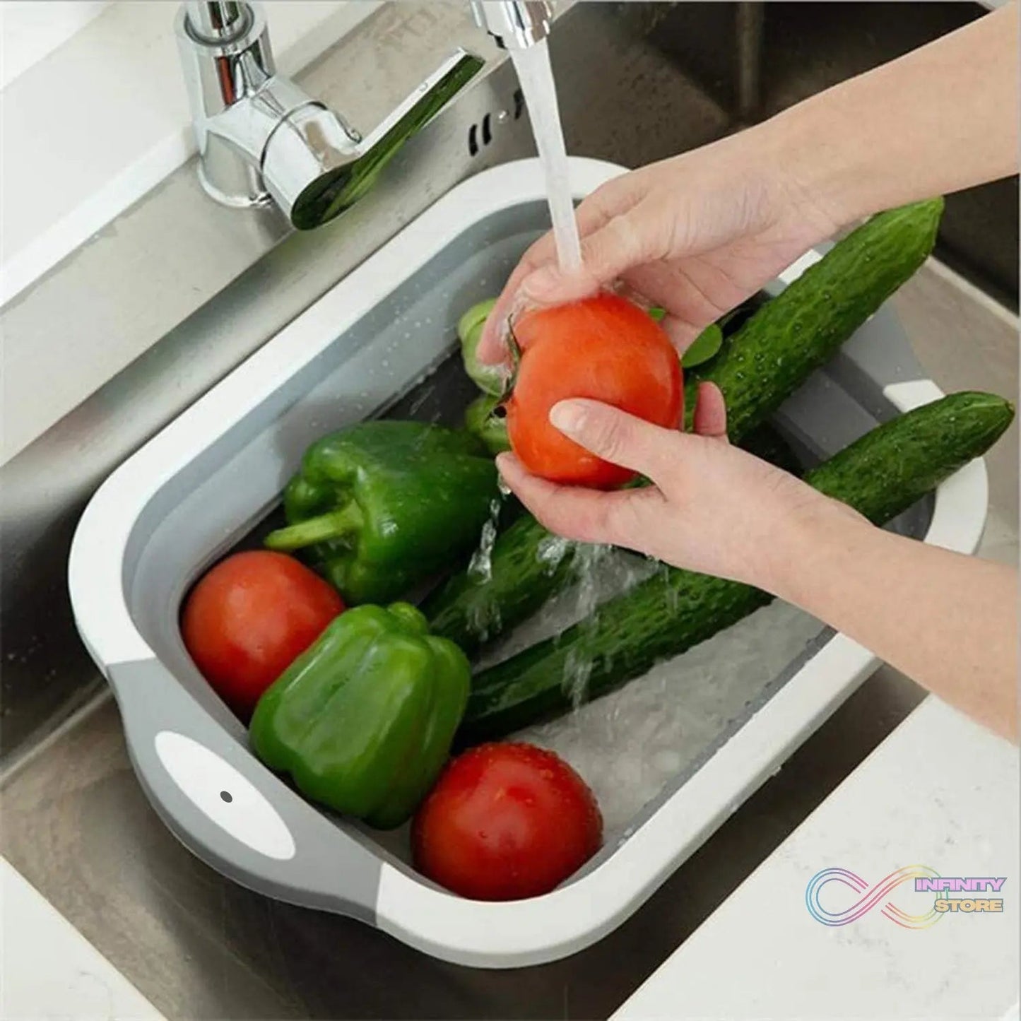 COLLAPSIBLE CUTTING BOARD WITH DISH TUB BASKET For Kitchen Use ( 1 Pcs ) - infinityexculsivestore.com