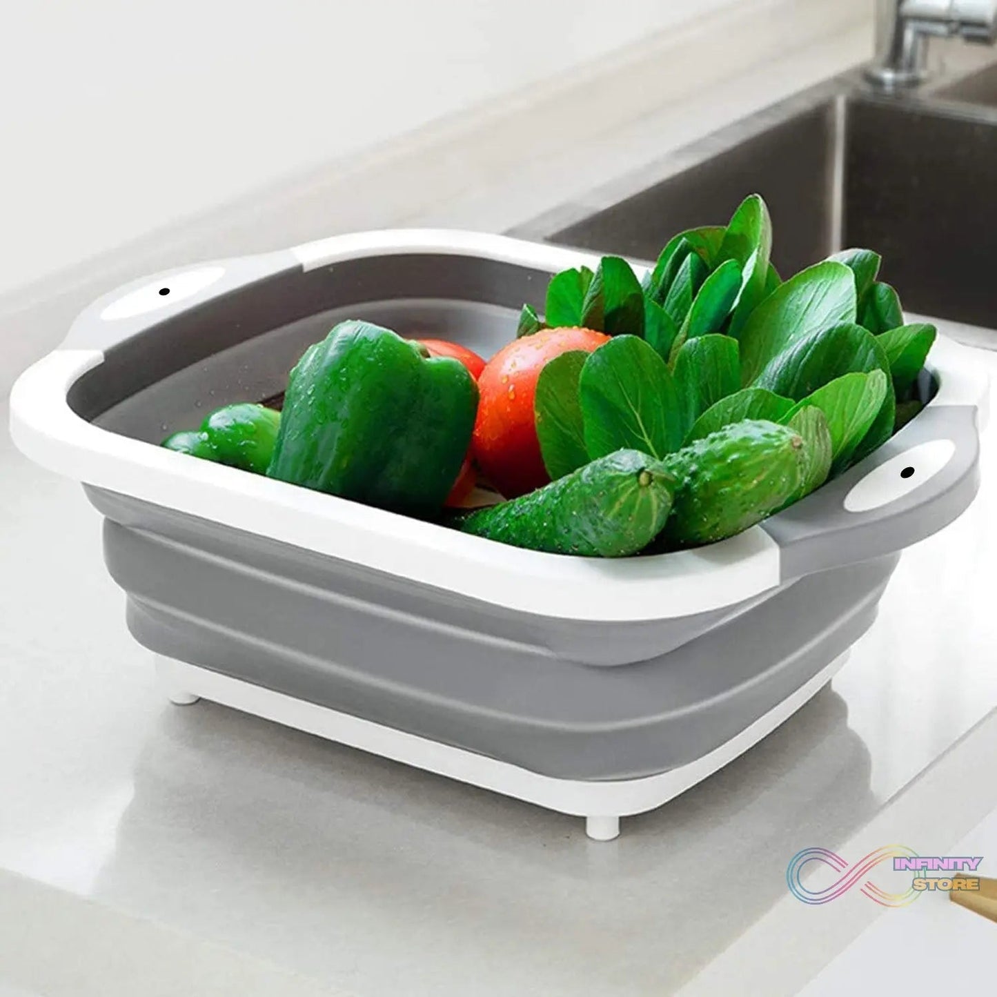 COLLAPSIBLE CUTTING BOARD WITH DISH TUB BASKET For Kitchen Use ( 1 Pcs ) - infinityexculsivestore.com