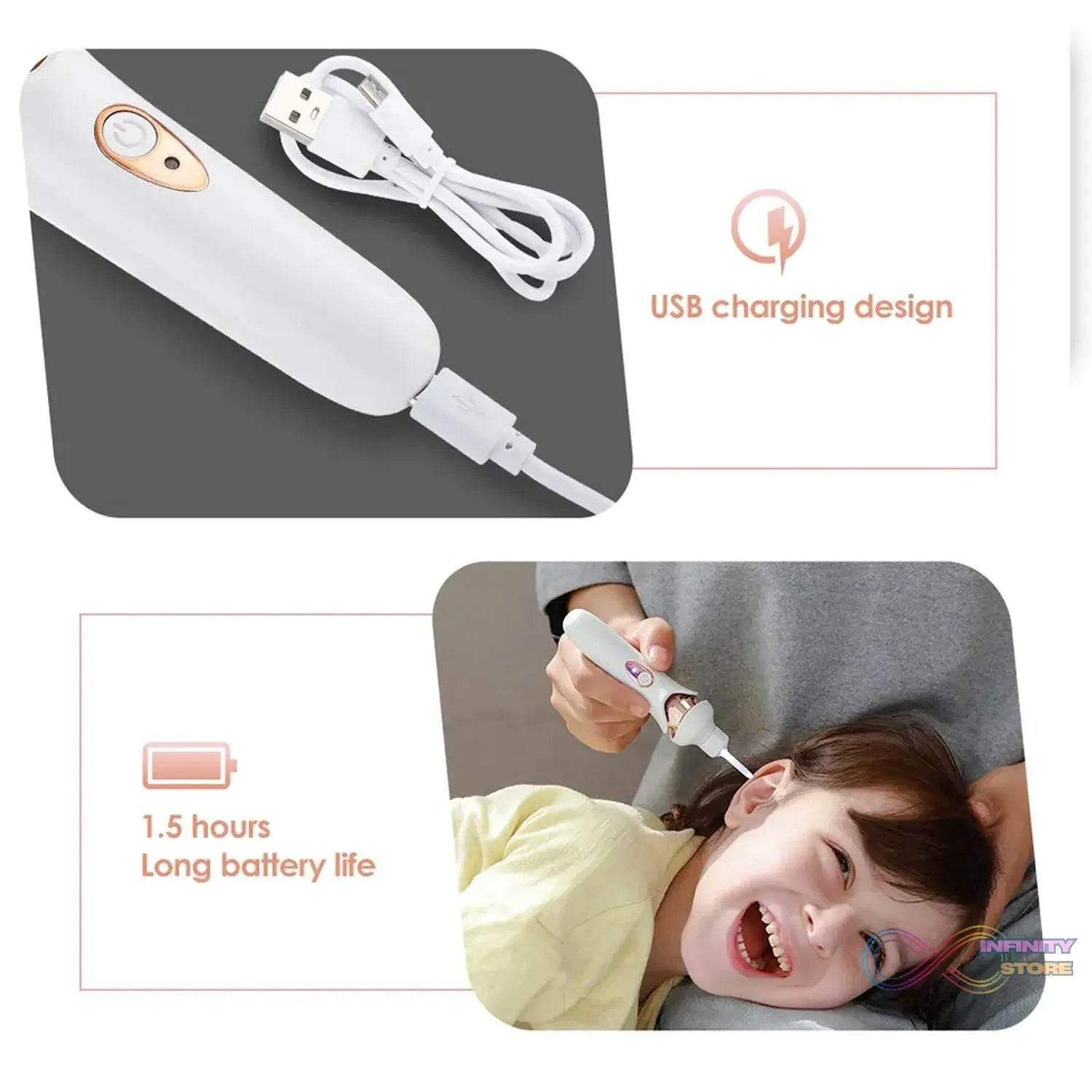 EAR SUCTION DEVICE, PORTABLE COMFORTABLE EFFICIENT AUTOMATIC ELECTRIC VACUUM SOFT EAR PICK EAR CLEANER EASY EARWAX REMOVER SOFT PREVENT EAR-PICK CLEAN TOOLS SET FOR ADULTS KIDS - infinityexculsivestore.com