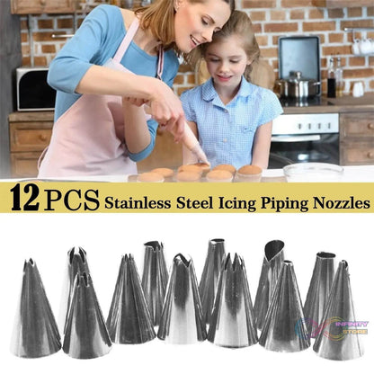 Cake Decorating Stainless Steel Nozzle (12pcs) - infinityexculsivestore.com