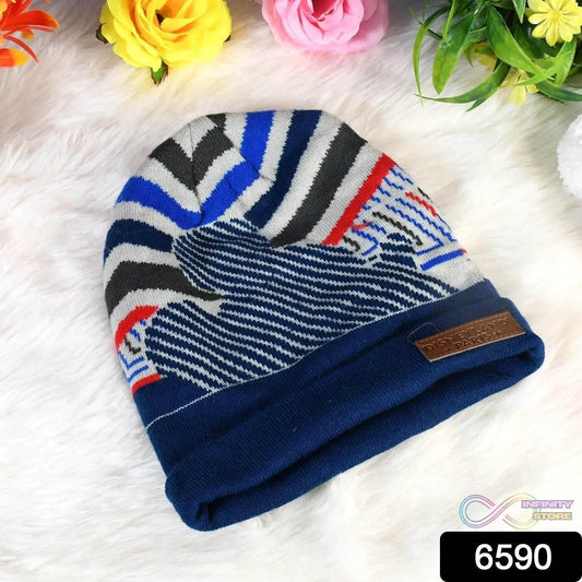 Cap for Winter Woolen Knitted Black Inside Fur Caps (1 Pc / Mix Design & Color) - infinityexculsivestore.com