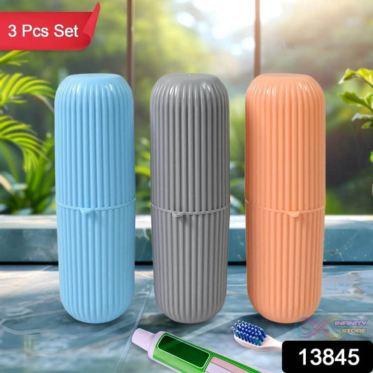 Capsule Shape Travel Toothbrush Toothpaste Case Holder (Multicolor / 3 Pcs Set) - infinityexculsivestore.com