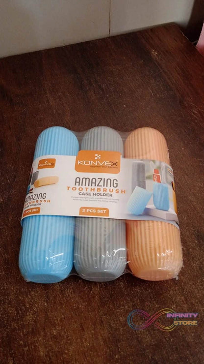 Capsule Shape Travel Toothbrush Toothpaste Case Holder (Multicolor / 3 Pcs Set) - infinityexculsivestore.com