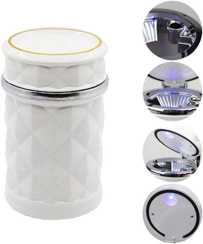 Car Cupholder Travel Ashtray with Lid and LED Light, Portable with Blue LED Light Ideal Decorative Cigar Ash Bucket, Cigarette Ashtray, Car Waste Bin - infinityexculsivestore.com