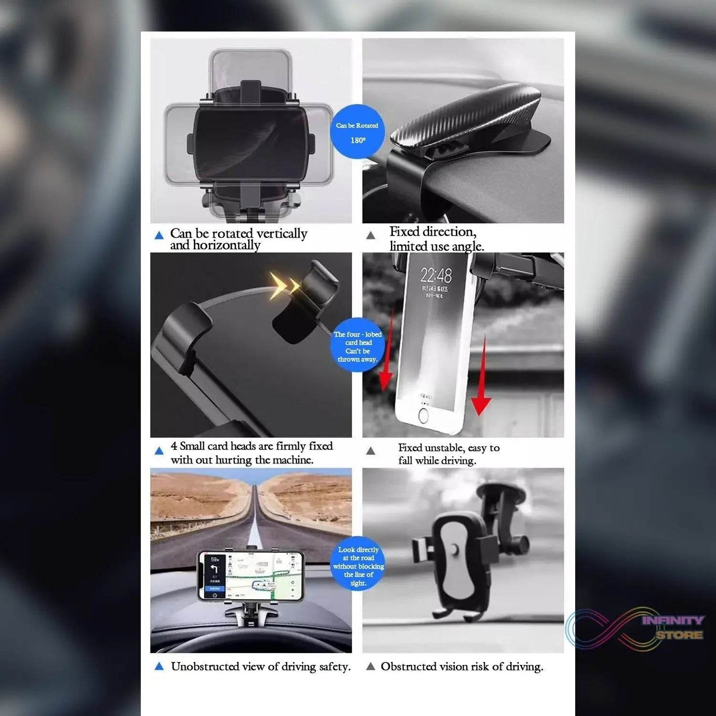 Car Mobile Phone Holder Mount Stand with 180 Degree. Stable One Hand Operational Compatible with Car Dashboard. - infinityexculsivestore.com