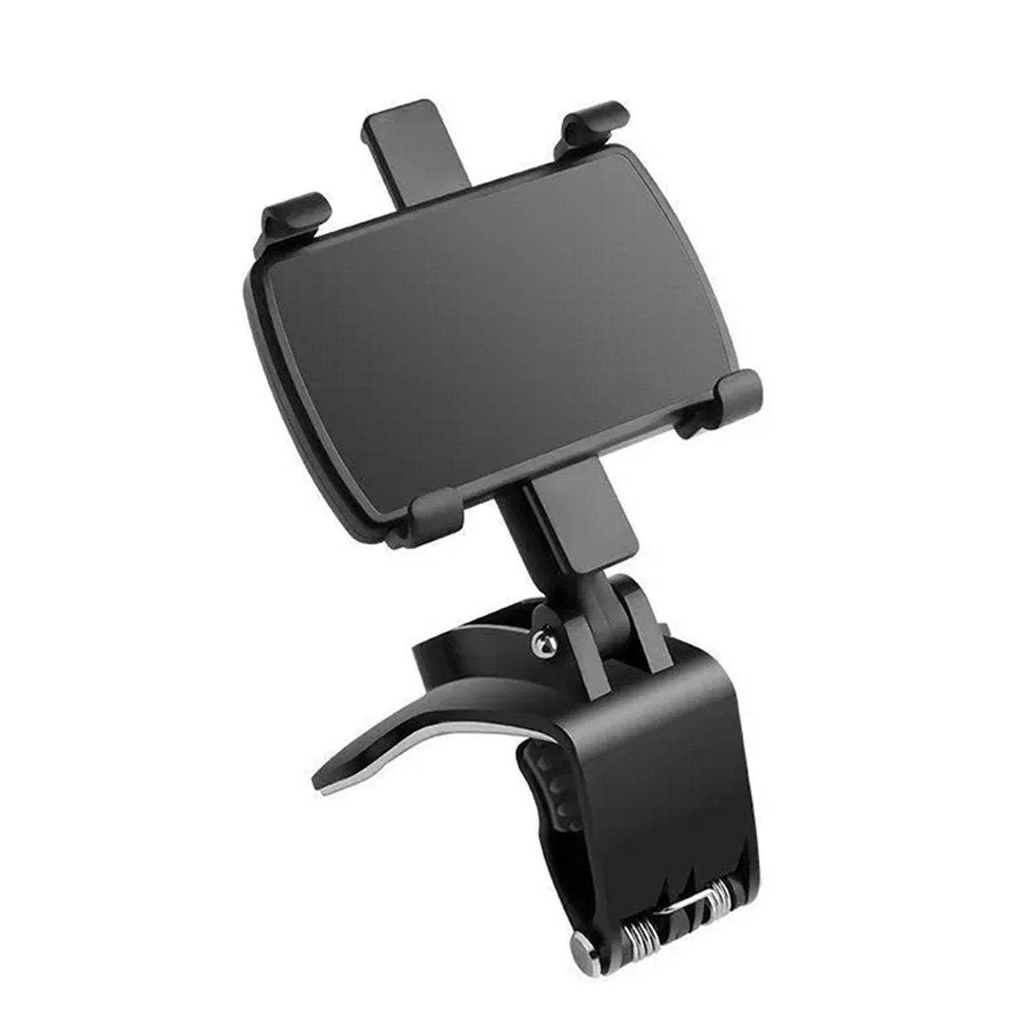 Car Phone Holder Clip Mount 360 Degree Rotation Dashboard Rear View Mirror Sun Visor Smartphone HUD Navigation Fold Stand Plastic Black Compatible For All Smart Phones - infinityexculsivestore.com