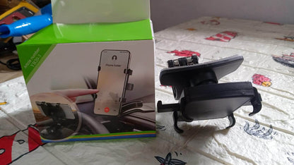 Car Phone Holder Clip Mount 360 Degree Rotation Dashboard Rear View Mirror Sun Visor Smartphone HUD Navigation Fold Stand Plastic Black Compatible For All Smart Phones - infinityexculsivestore.com