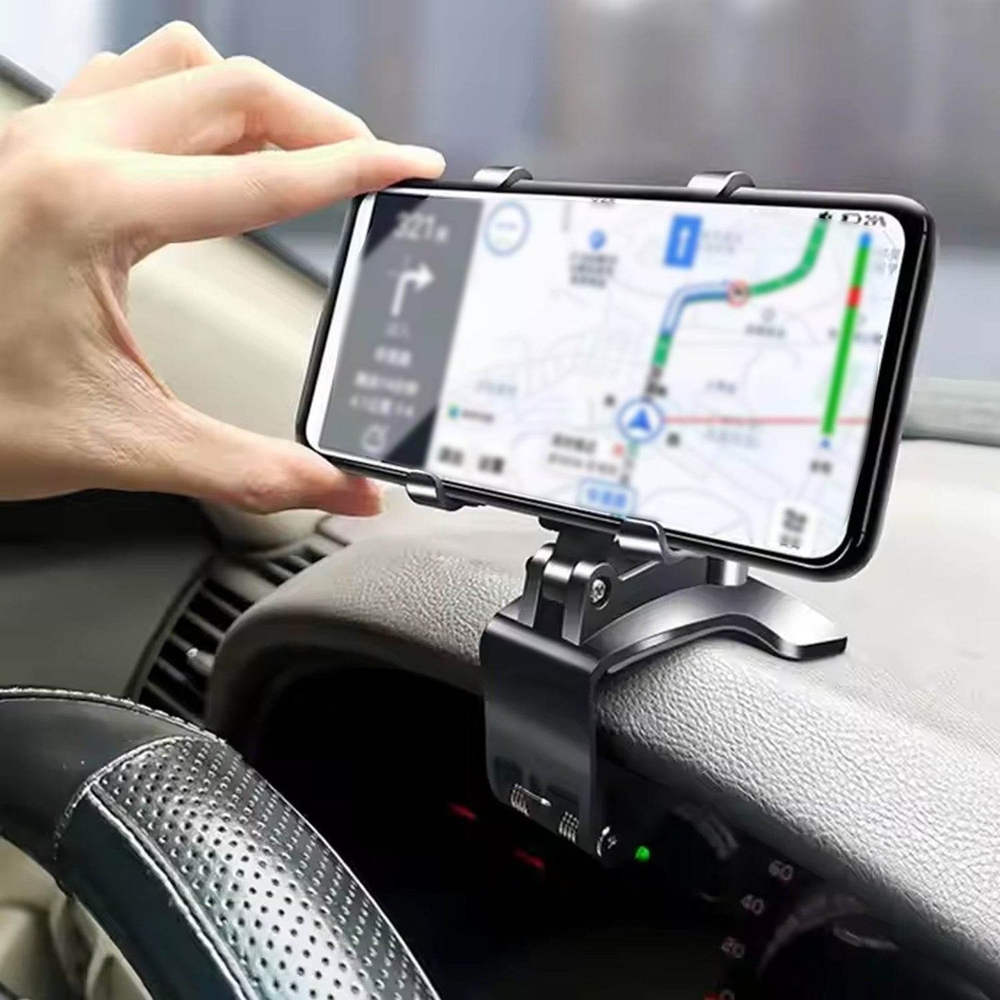 Car Phone Holder Clip Mount 360 Degree Rotation Dashboard Rear View Mirror Sun Visor Smartphone HUD Navigation Fold Stand Plastic Black Compatible For All Smart Phones - infinityexculsivestore.com