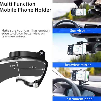 Car Phone Holder Clip Mount 360 Degree Rotation Dashboard Rear View Mirror Sun Visor Smartphone HUD Navigation Fold Stand Plastic Black Compatible For All Smart Phones - infinityexculsivestore.com