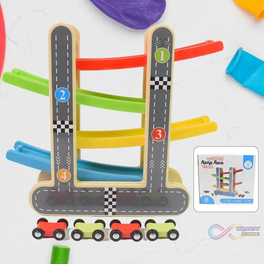 Car Racer Track Play set Wooden Click Clack Toys With 4 Mini Racers (1 Set) - infinityexculsivestore.com