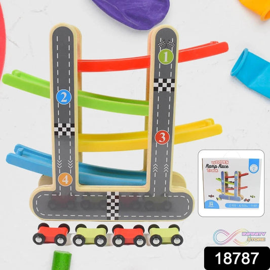Car Racer Track Play set Wooden Click Clack Toys With 4 Mini Racers (1 Set) - infinityexculsivestore.com