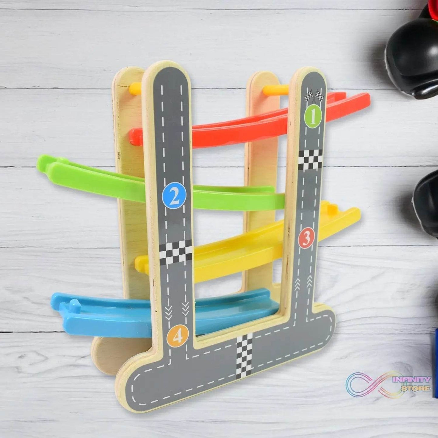 Car Racer Track Play set Wooden Click Clack Toys With 4 Mini Racers (1 Set) - infinityexculsivestore.com