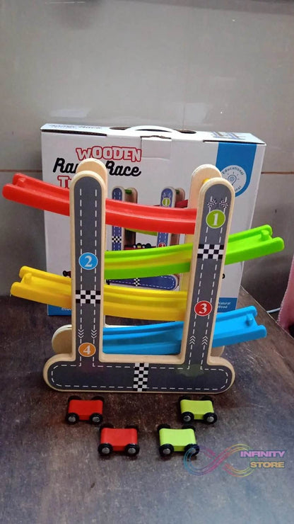 Car Racer Track Play set Wooden Click Clack Toys With 4 Mini Racers (1 Set) - infinityexculsivestore.com
