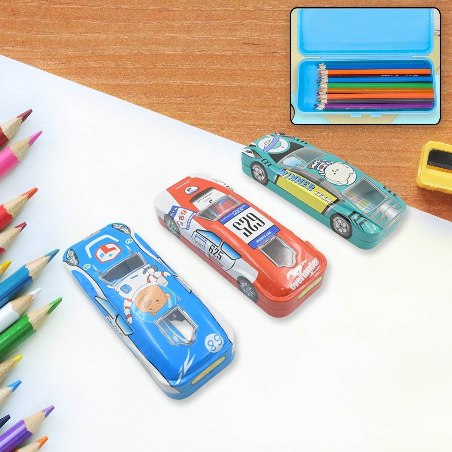 Car-Shaped Metal Compass Box (1 Pc): Pencil Case for Kids, Stationery - infinityexculsivestore.com