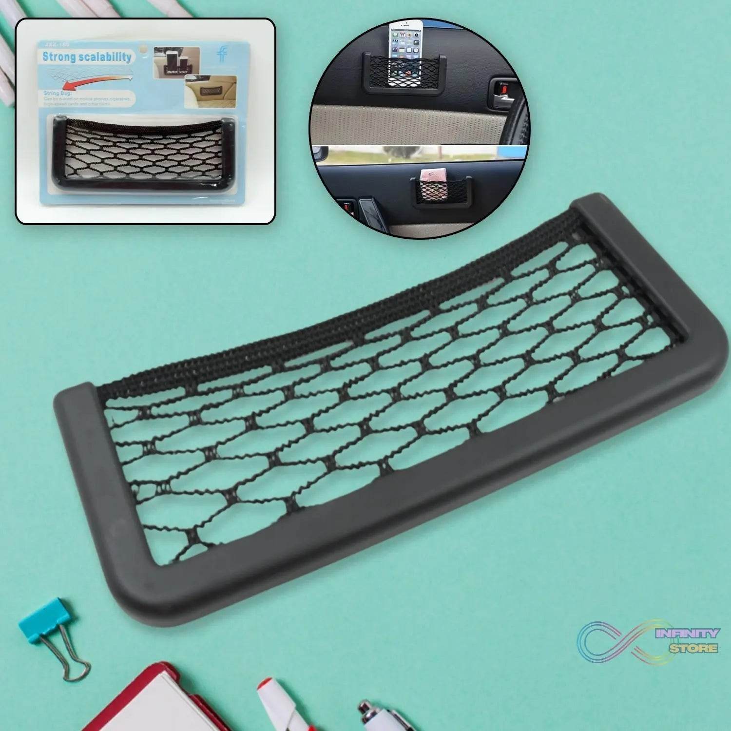 Car Storage Organize Car String Bag Car Seat Side Storage, Net Bag Mesh Pocket Organizer Stick-on for Purse Bag Phone - infinityexculsivestore.com
