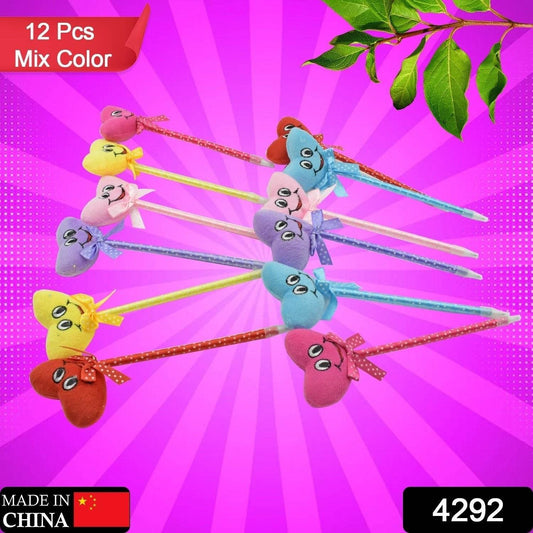 Cute Cartoon Shape & Heart Design Facy Writting Pen Attached Rattle | Ball Pen Smooth Writing For Wedding , Events & Multiuse Pen Best Pen l Use for Kids (12 Pcs Set Mix Design & Color) - infinityexculsivestore.com