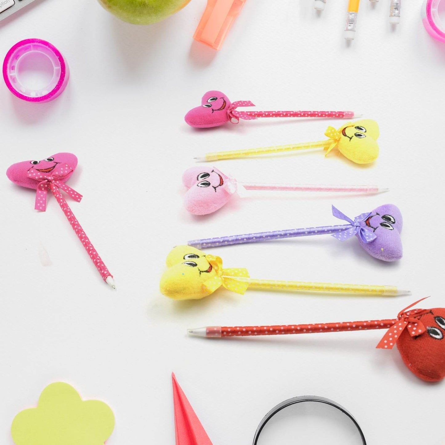 Cute Cartoon Shape & Heart Design Facy Writting Pen Attached Rattle | Ball Pen Smooth Writing For Wedding , Events & Multiuse Pen Best Pen l Use for Kids (12 Pcs Set Mix Design & Color) - infinityexculsivestore.com