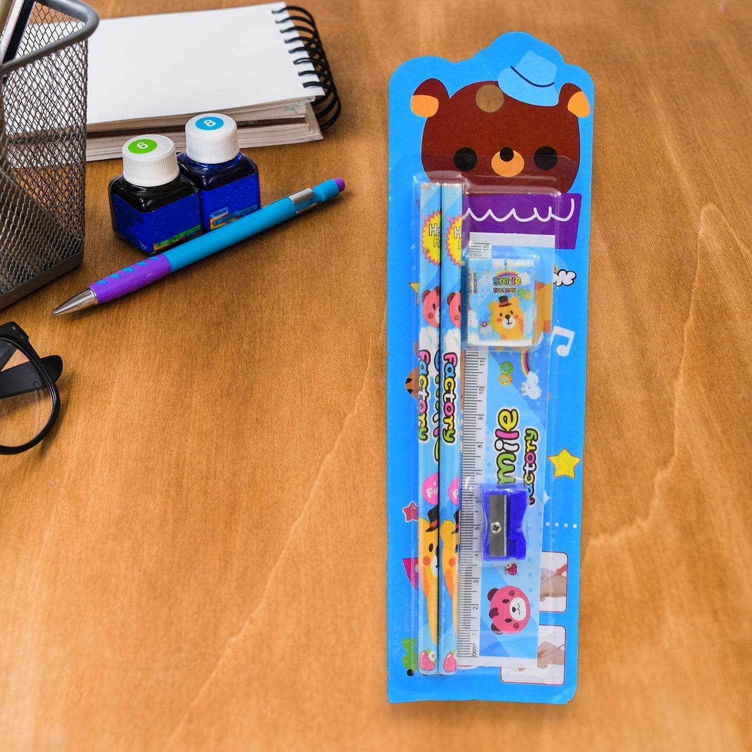 Cartoon Wooden Pencil Set for Kids Boys Return Gifts Birthday Party Space Stationary Set Pencil Eraser Sharpener Combo Kit for Kids Boys (Mix Color / 1 Set) - infinityexculsivestore.com