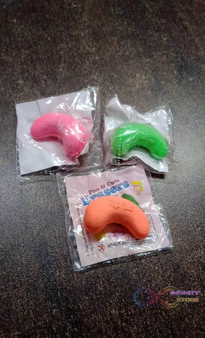 Cashew Nut Eraser Rubber Erasers (1 Pc / Mix Colour & Design) - infinityexculsivestore.com