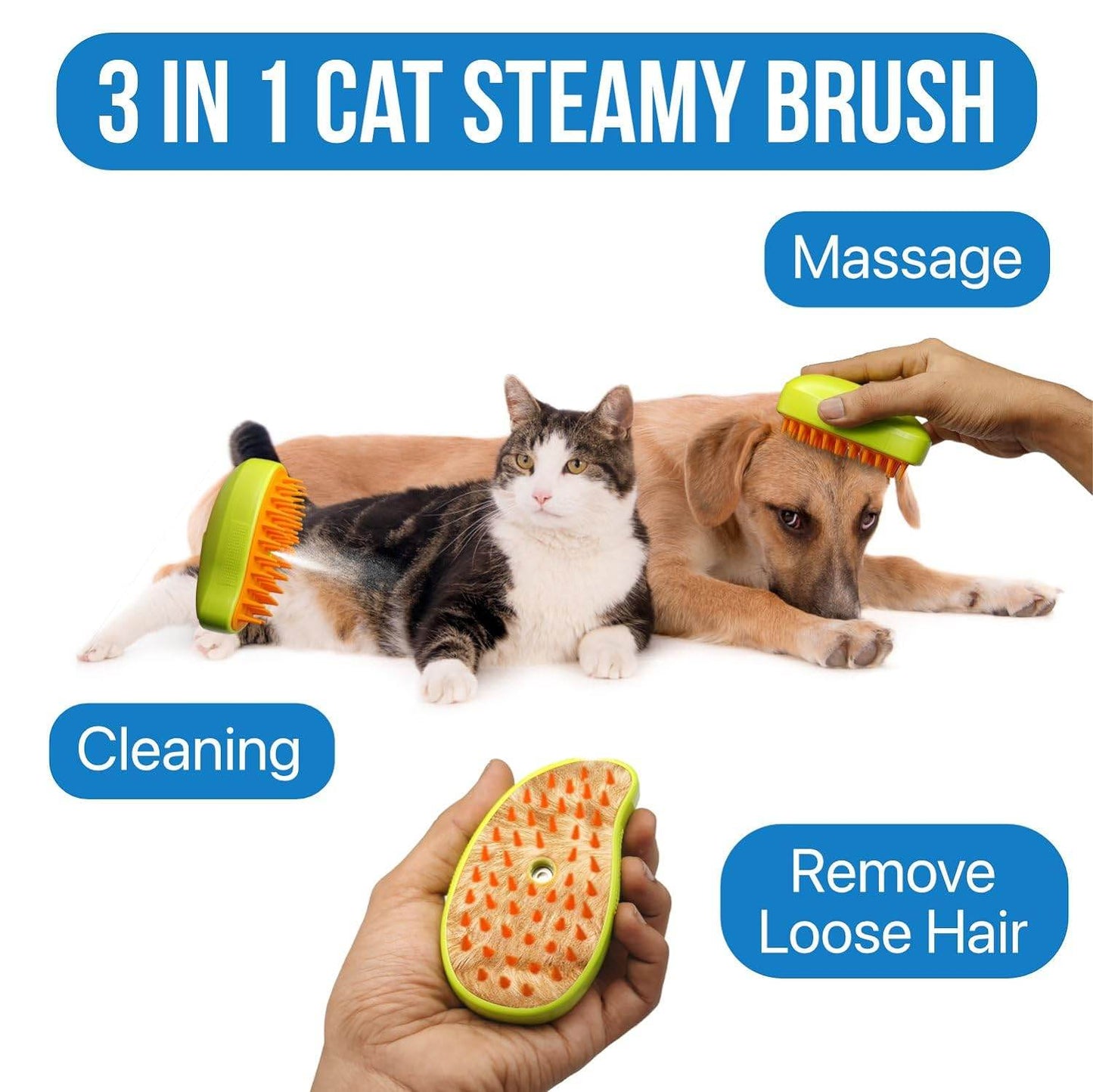 3 In1 Cat Steamy Brush, Self Cleaning Steam Cat Brush Cat Steamer Brush for Massage Cat Grooming Brush Pet Hair Removal Comb for Cat and Dog, for Removing Tangled and Loose Hair - infinityexculsivestore.com