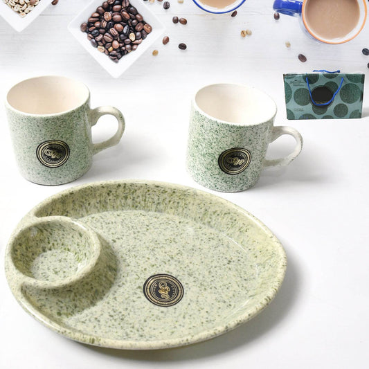 Alpino Ceramic Tea / Cups Set With Plastic Serving 2 Compartment Platter, Milk Cup / Mug, Coffee Cup, Tea Cup BPA Free Food Grade, or Outdoor for Household Gift For Birthday (3 Pcs Set) - infinityexculsivestore.com