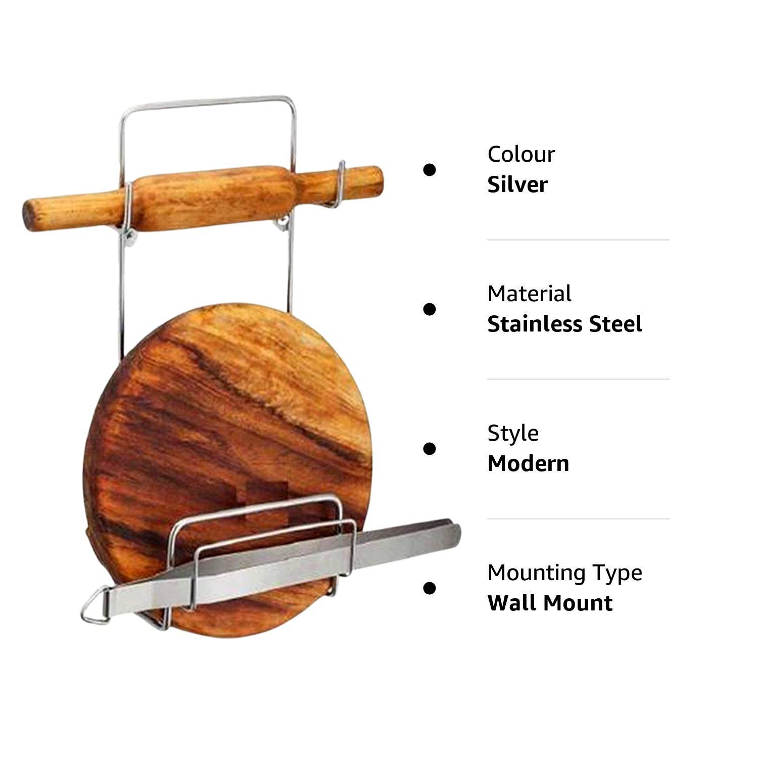 Chakla Belan Chimta Stand Rolling Pin Board Tong Holder Silver Stainless Steel Multi-Purpose Rack for Kitchen (1 Pc ) - infinityexculsivestore.com