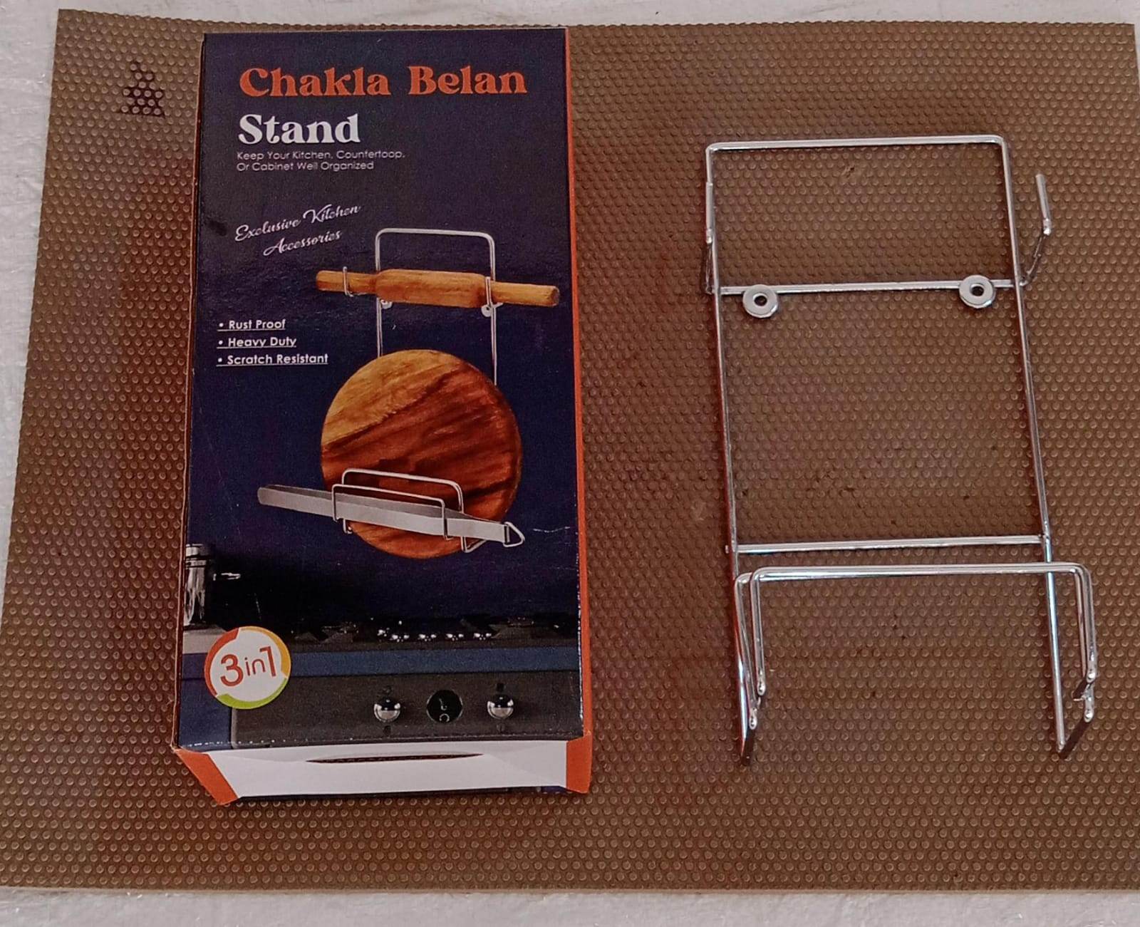 Chakla Belan Chimta Stand Rolling Pin Board Tong Holder Silver Stainless Steel Multi-Purpose Rack for Kitchen (1 Pc ) - infinityexculsivestore.com
