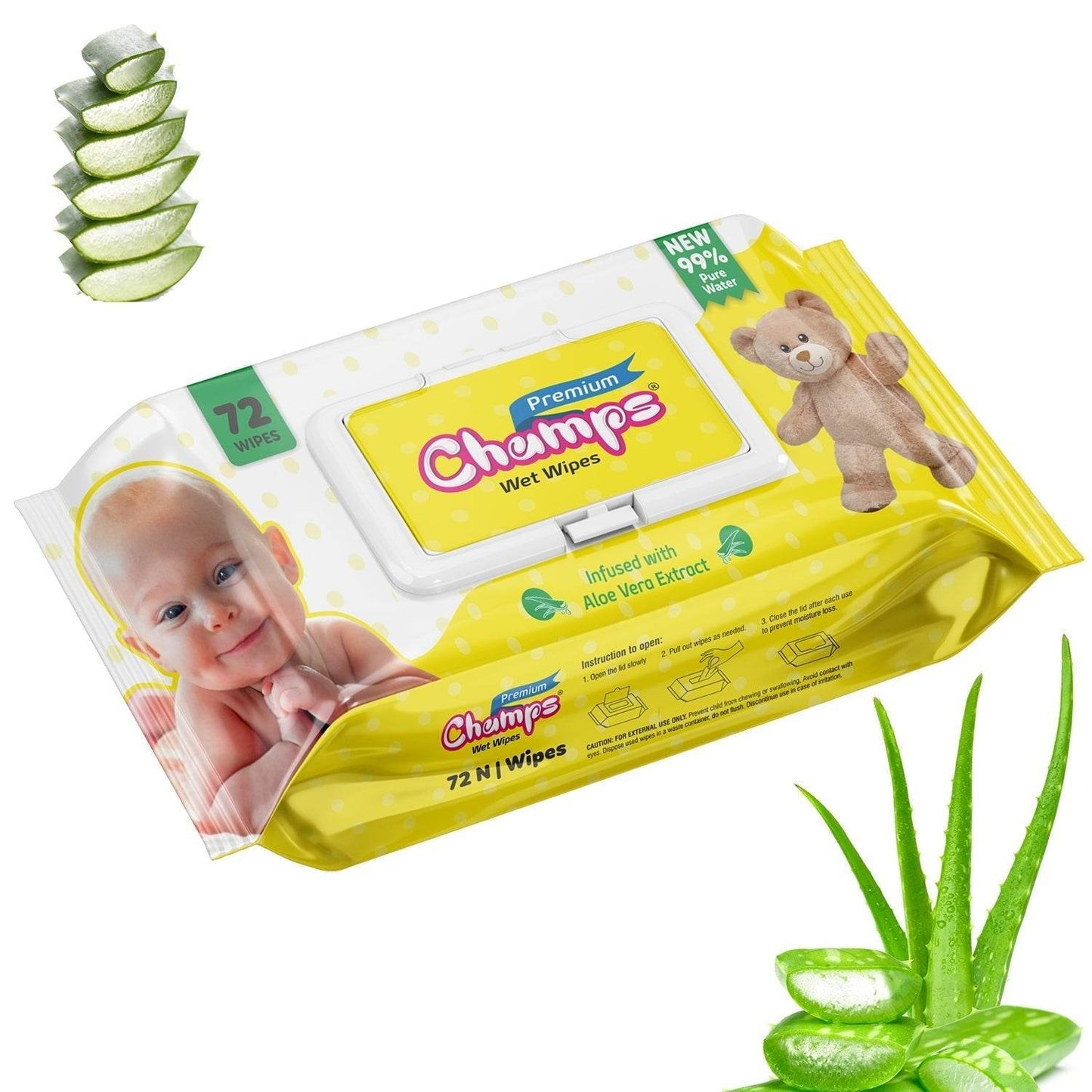 Champs Premium Wet Wipes Infused With Aloe Vera Extract Wet Wipes (72 N Wipes ) - infinityexculsivestore.com