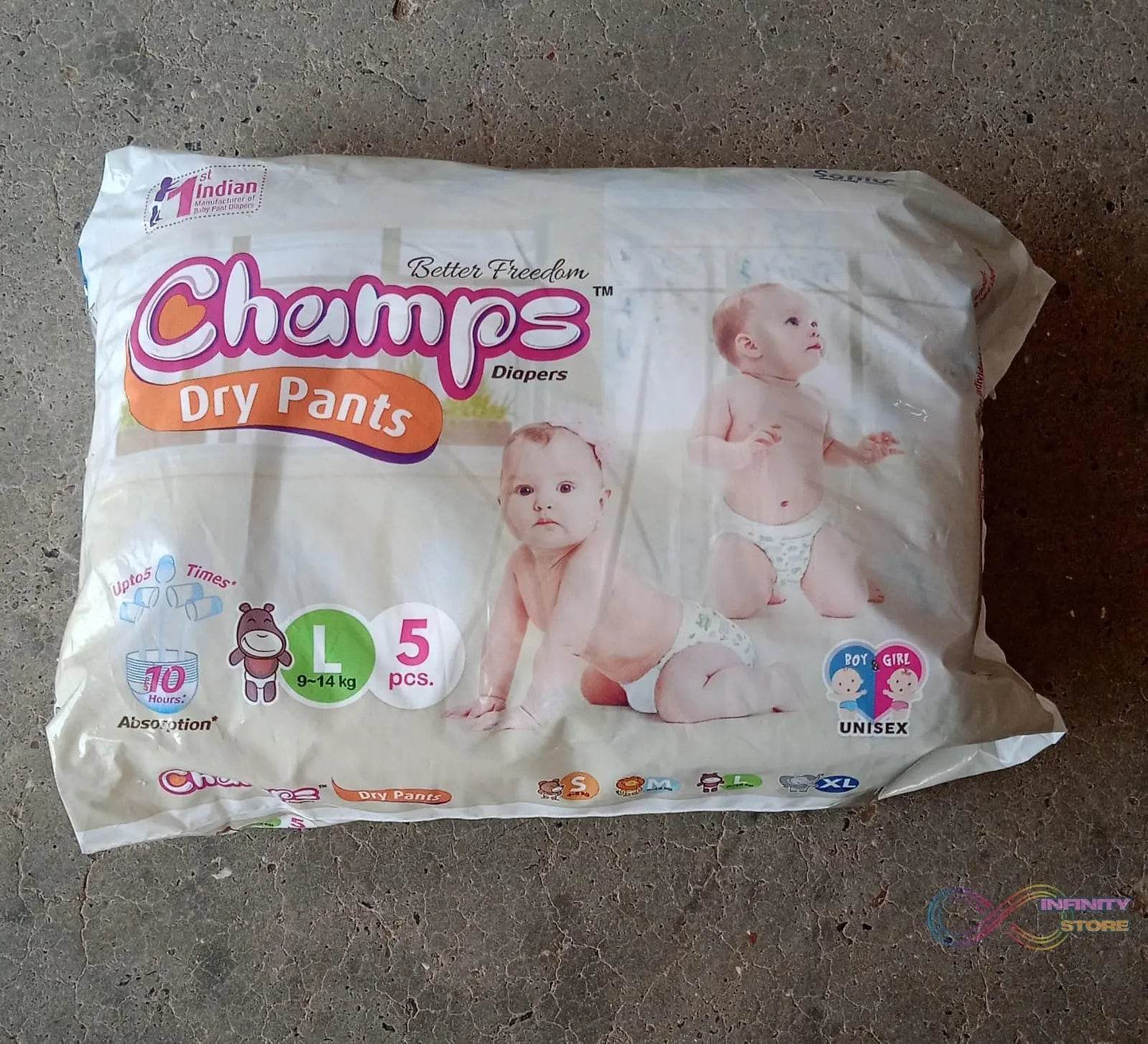 Champs Small Baby Large Diaper Pants (5 Pcs): Ultra-Absorbent for Travel - infinityexculsivestore.com