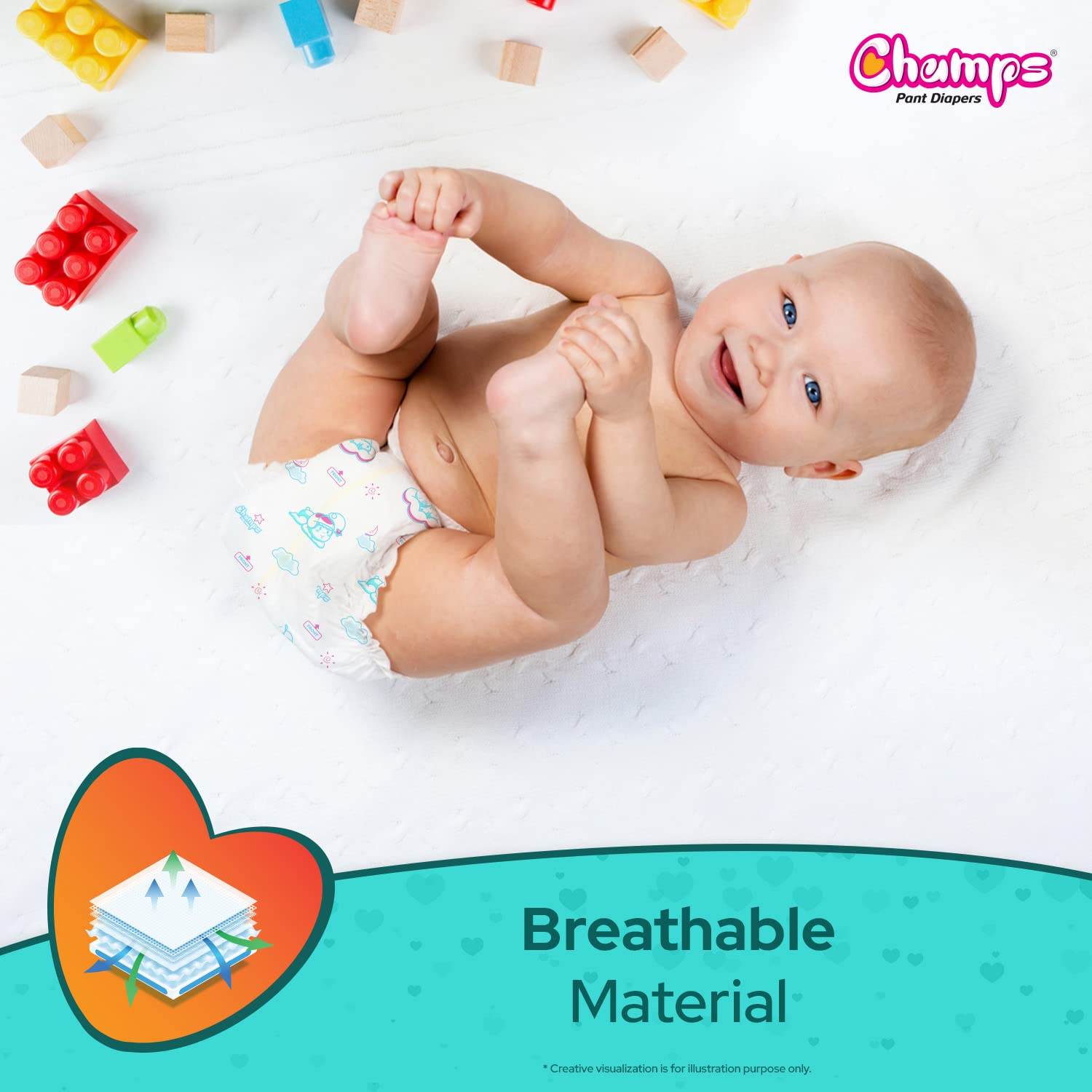 Champs Soft and Dry Baby Diaper Pants 62 Pcs (Large Size L62) - infinityexculsivestore.com
