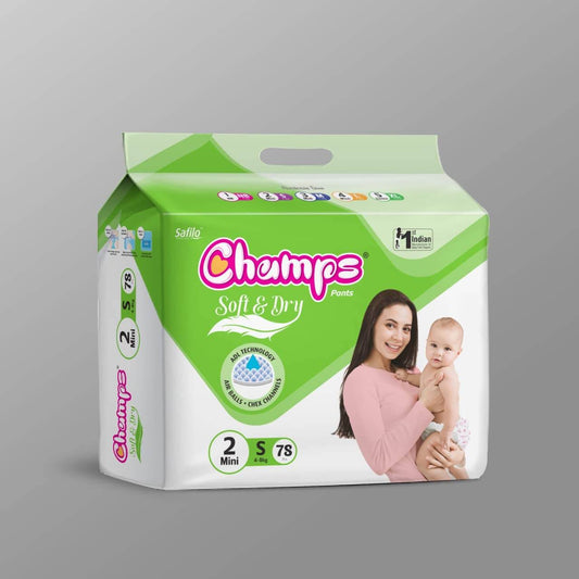 Champs Soft and Dry Baby Diaper Pants 78 Pcs (Small Size S78) - infinityexculsivestore.com