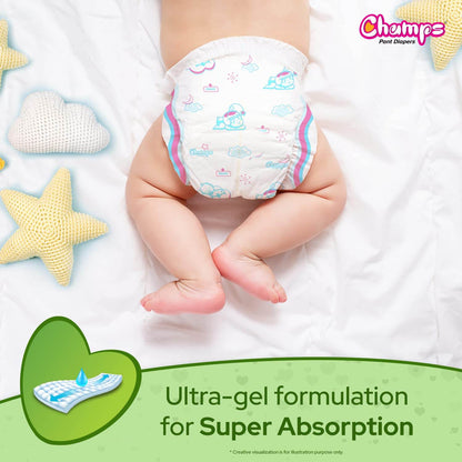 Champs Soft and Dry Baby Diaper Pants 78 Pcs (Small Size S78) - infinityexculsivestore.com
