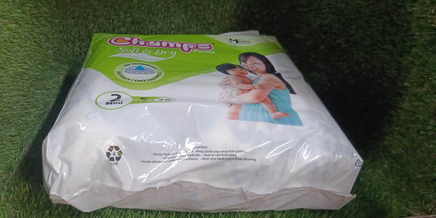 Champs Soft and Dry Baby Diaper Pants 78 Pcs (Small Size S78) - infinityexculsivestore.com