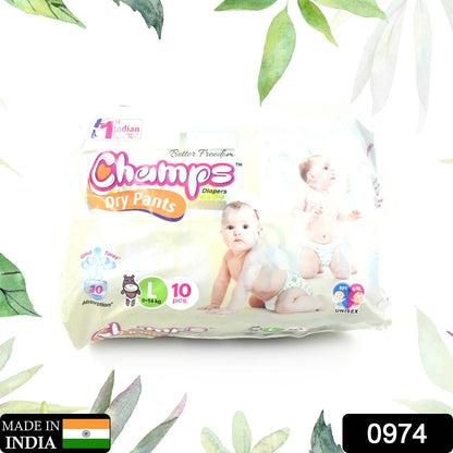 Champs Travel Diapers (Large, 10 Pcs): Leakproof, Soft & Dry, Baby Diaper Pants - infinityexculsivestore.com