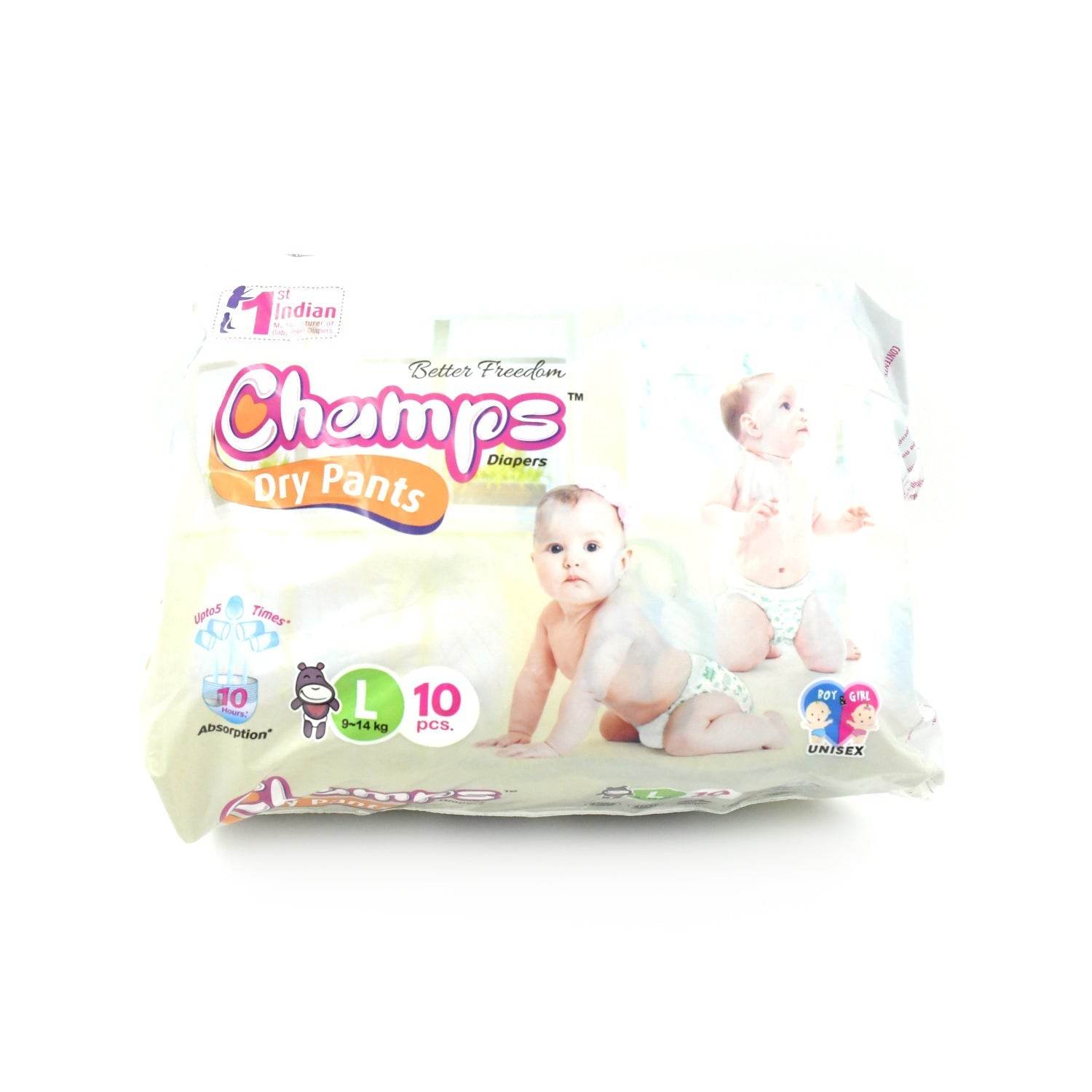 Champs Travel Diapers (Large, 10 Pcs): Leakproof, Soft & Dry, Baby Diaper Pants - infinityexculsivestore.com