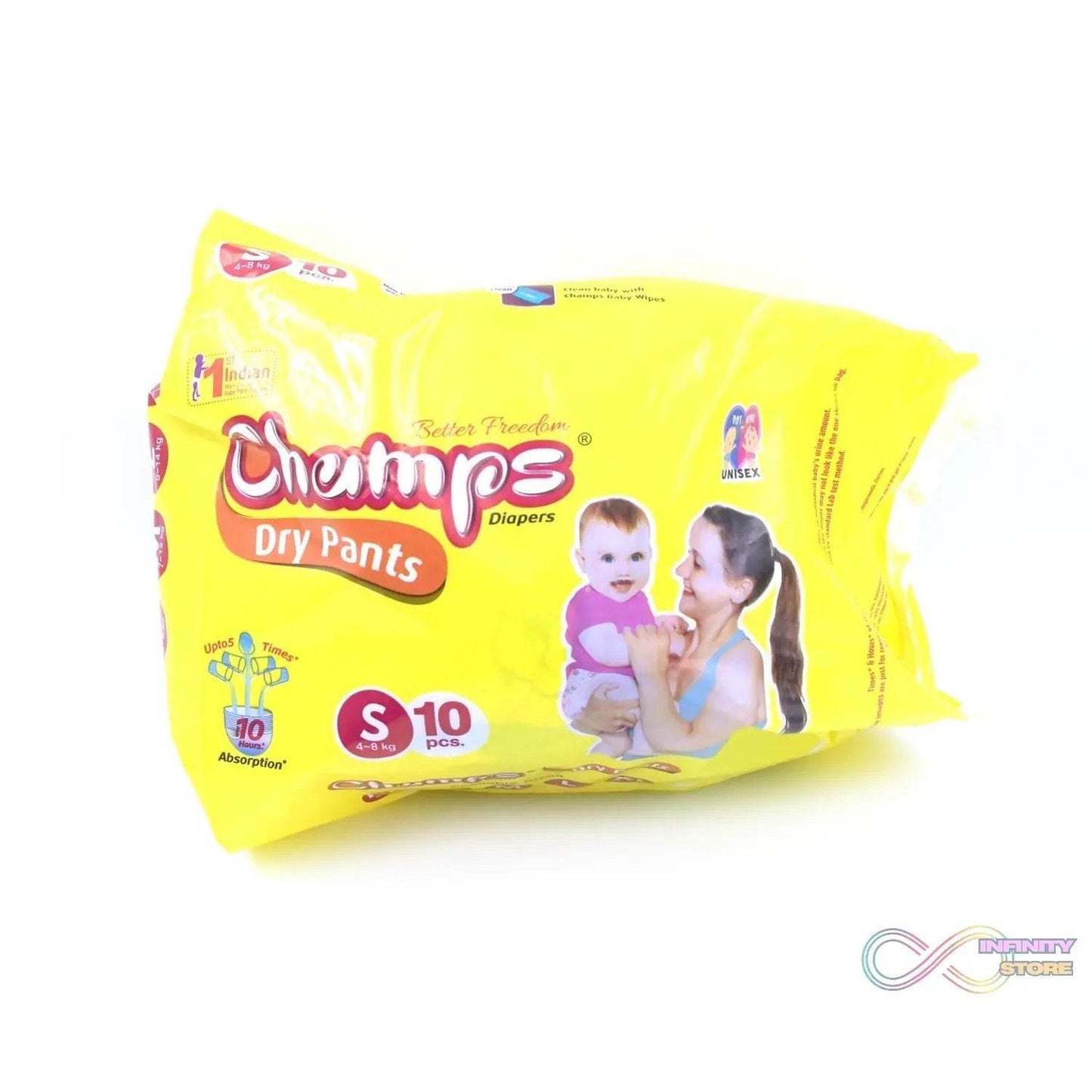 Champs Travel Diapers (Small, 10 Pcs): Leakproof, Soft & Dry, Baby Diaper Pants - infinityexculsivestore.com