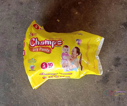 Champs Travel Diapers (Small, 10 Pcs): Leakproof, Soft & Dry, Baby Diaper Pants - infinityexculsivestore.com